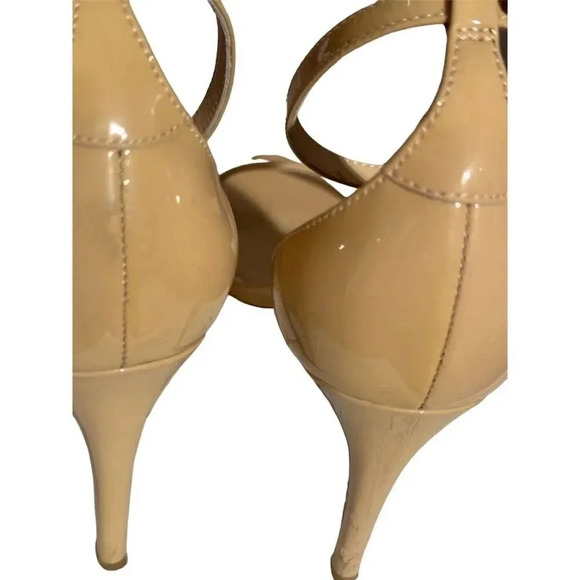 - Rachel Zoe  Beige Patent Leather Stiletto Sandals Size 8 Open Toe Ankle strap - Picture 9 of 10